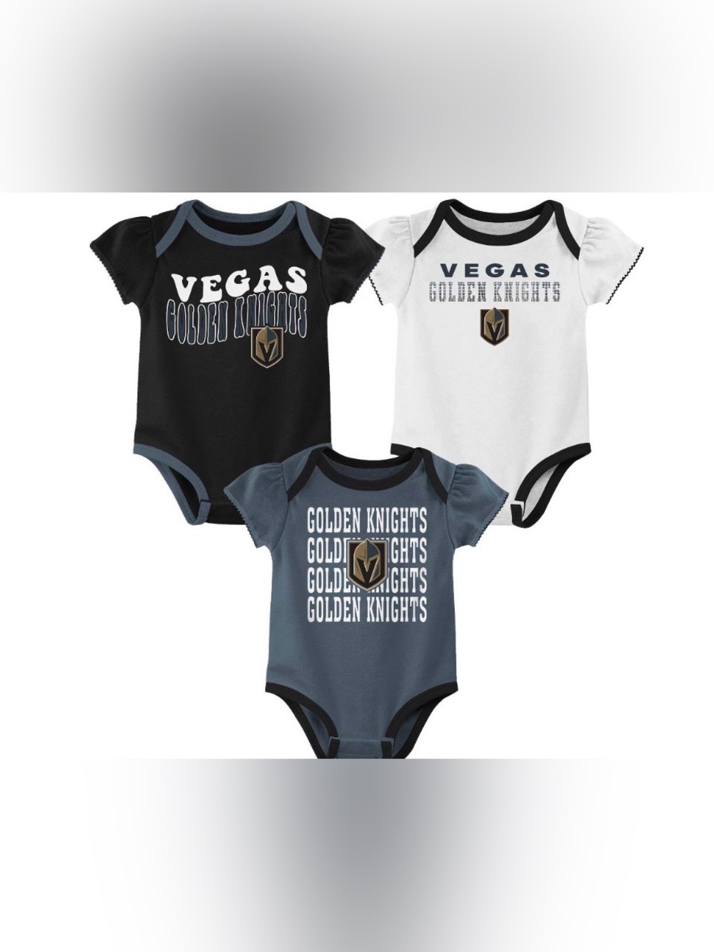 NHL Vegas Golden Knights Infant Girls' 3pk Bodysuits - 3-6M